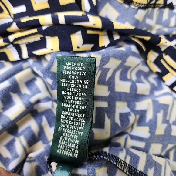 Ralph Lauren Women Dress Stretch Navy Yellow White Cap Sleeve Pleated Sheath 10 - Picture 14 of 15